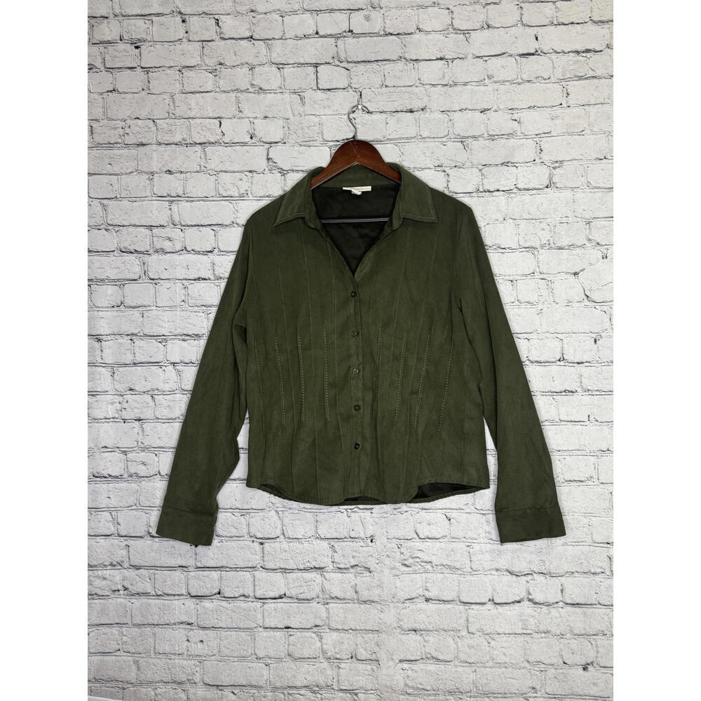 dressbarn Olive Green Long Sleeve Button-Up Shirt‎ Blouse XL